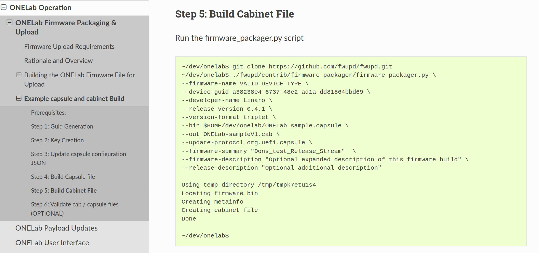 ONELab Firmware Packaging & Upload — ONELab User Guide 0.1.0 documentation